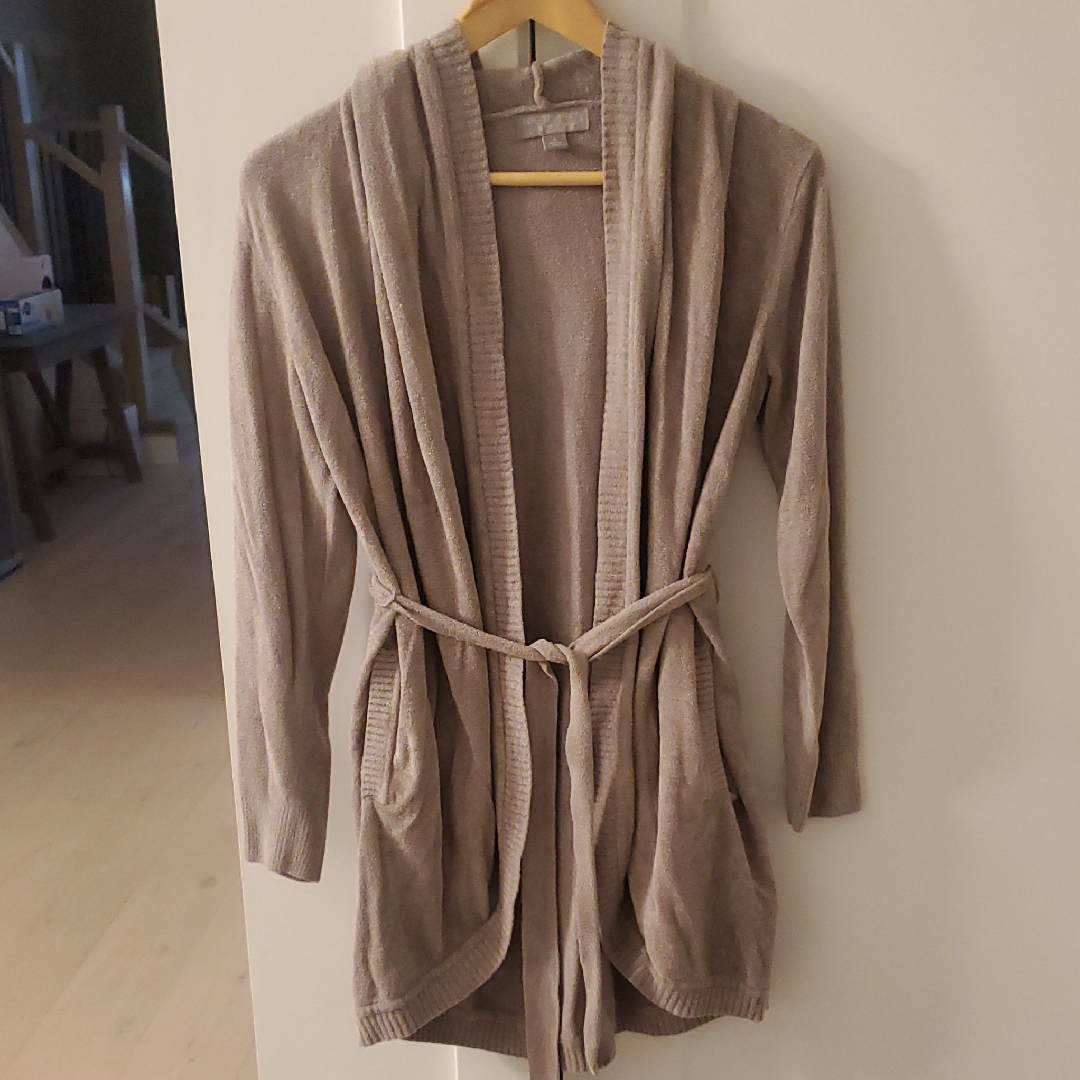 Barefoot Dreams Women's Taupe Open Cardigan With Belt